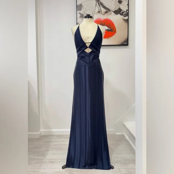 GALVAN London Prism Pinstripe Cutout Thigh-Slit Maxi Dress - Picture 6 of 14